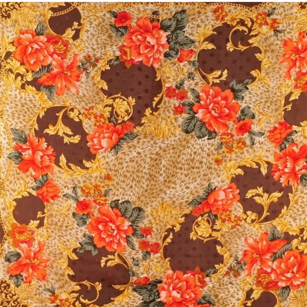 Christian Dior Flower Multicolor Scarf Silk 100% Used Authentic with tag 34 X 34